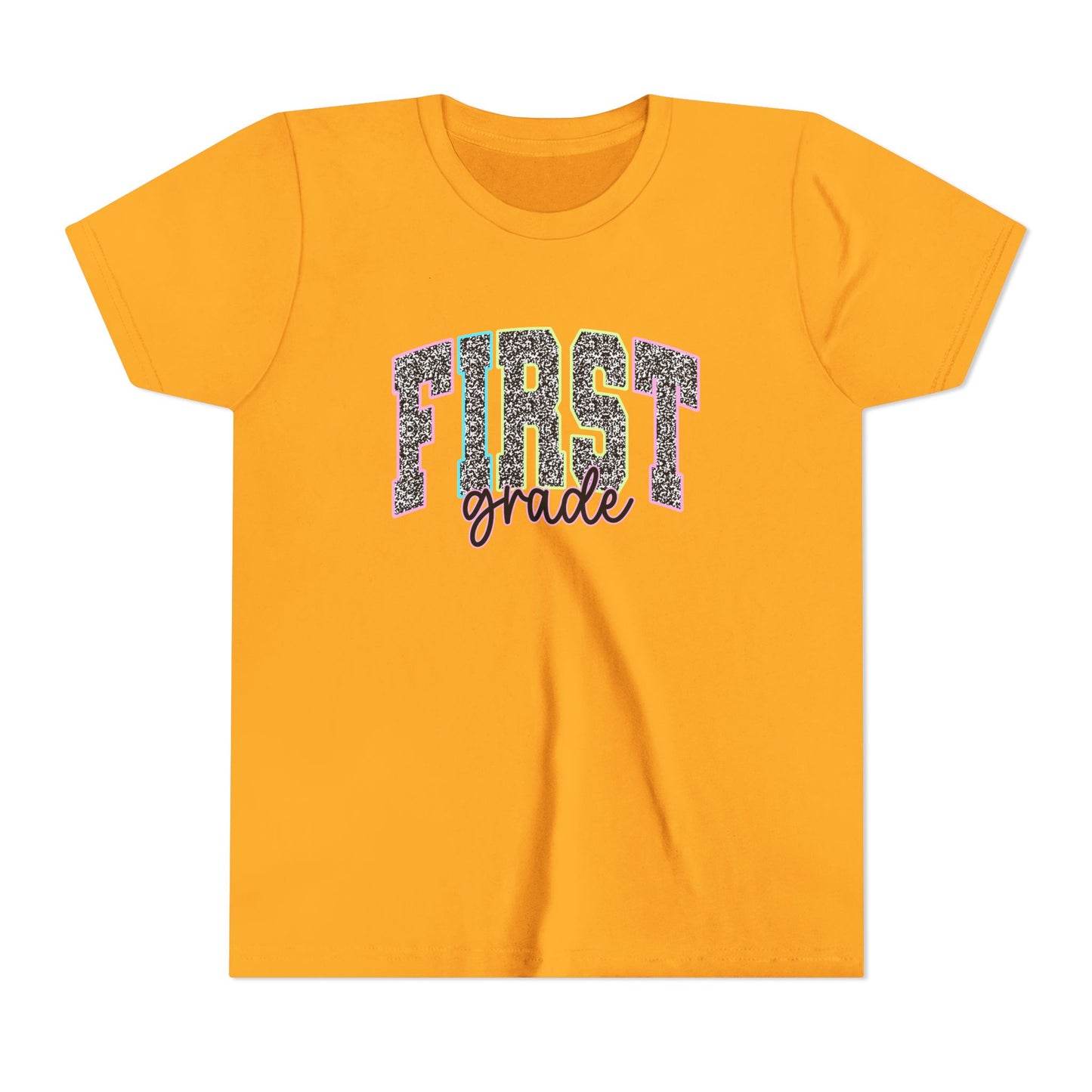 Youth First Grade Tee — Glitter Leopard School Shirt for Back to School