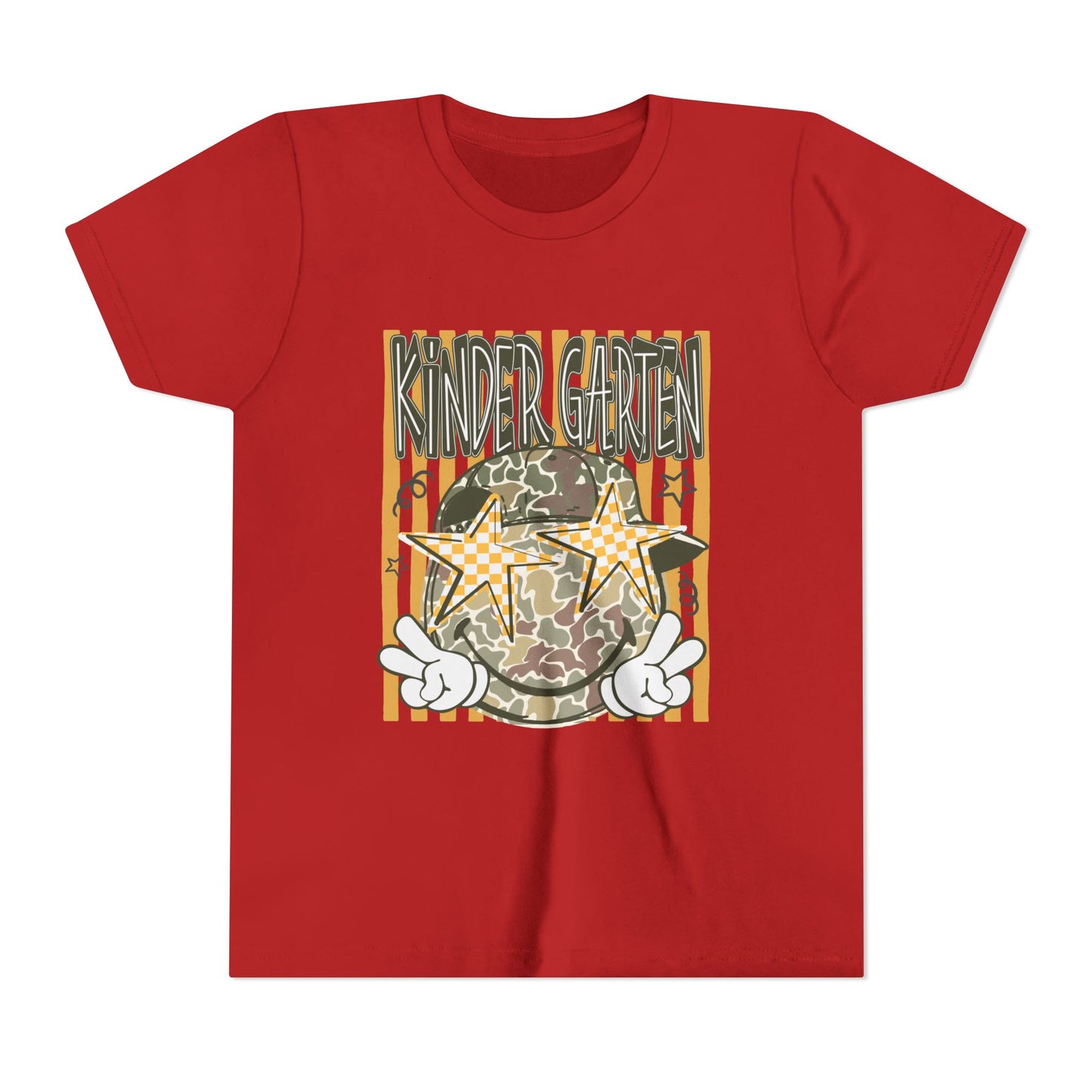 Kindergarten Stars Youth Tee – Camo Globe Graphic Back-to-School Shirt