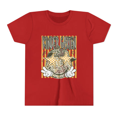 Kindergarten Stars Youth Tee – Camo Globe Graphic Back-to-School Shirt