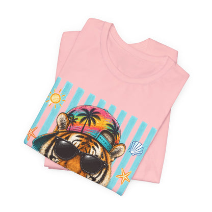 Tiger in Shades Beach T-Shirt – Tropical Vacation Graphic Tee