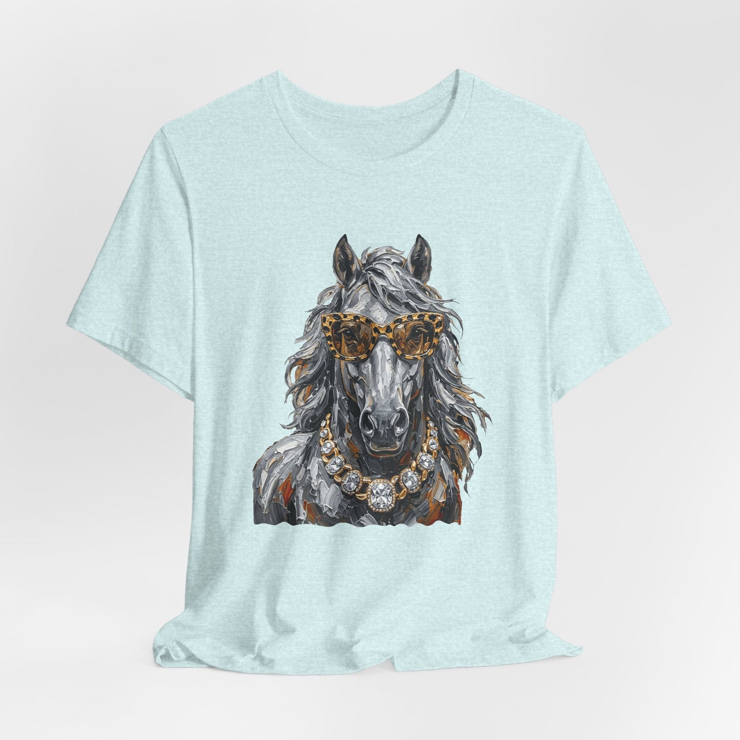Horse Portrait T‑Shirt — Glam Horse with Sunglasses & Pearl Necklace