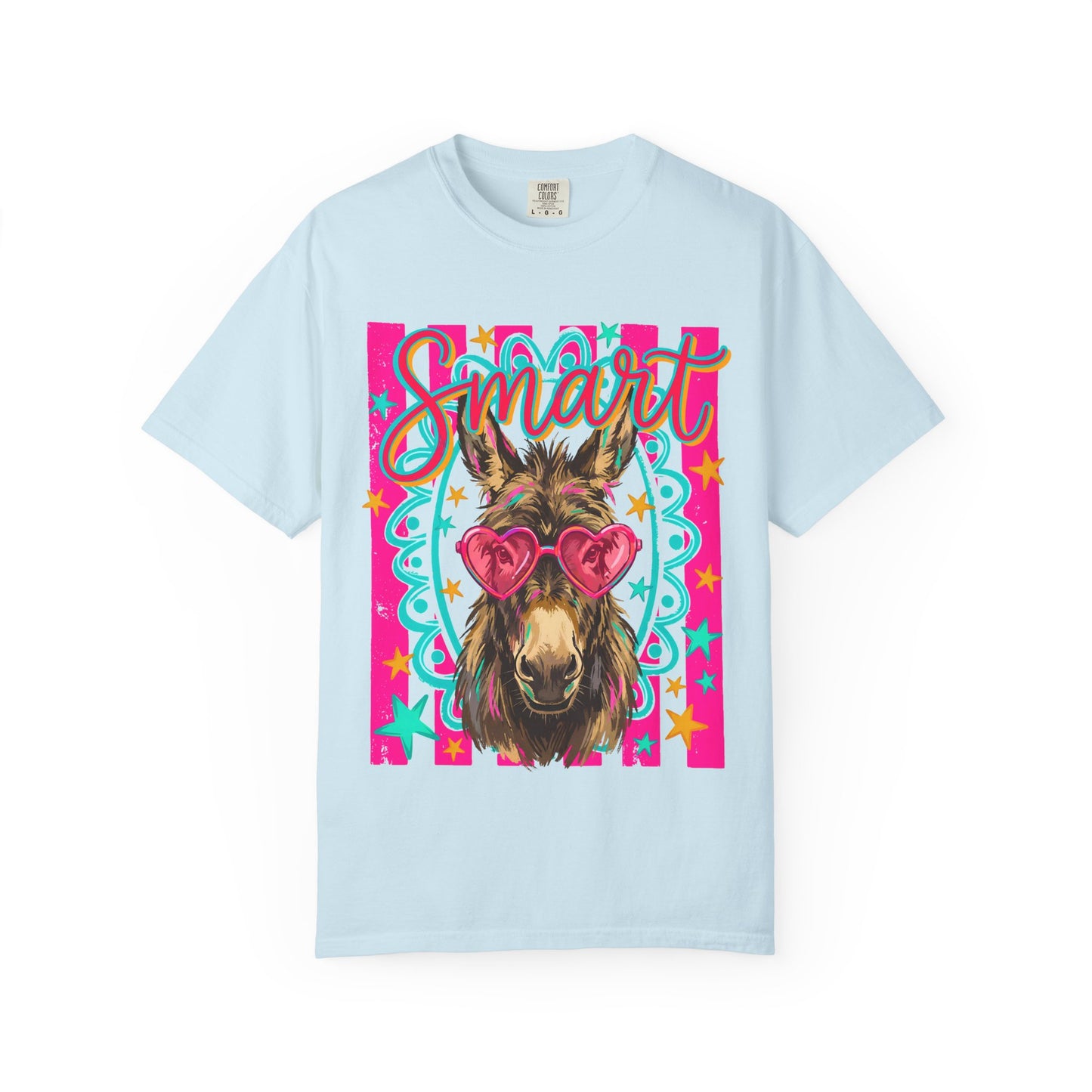 Smart Donkey Graphic T-Shirt – Retro Colorful Mule with Heart Sunglasses