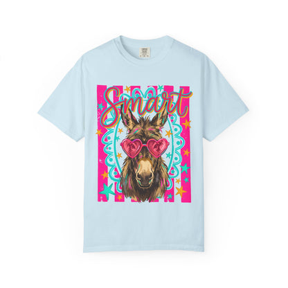 Smart Donkey Graphic T-Shirt – Retro Colorful Mule with Heart Sunglasses