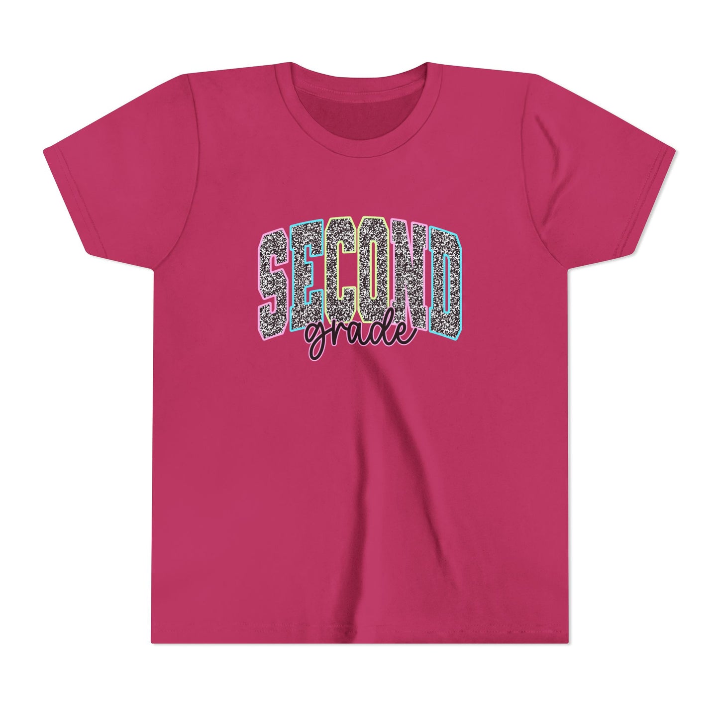 Second Grade Youth T‑Shirt — Colorful Glitter Lettering Back-to-School Tee