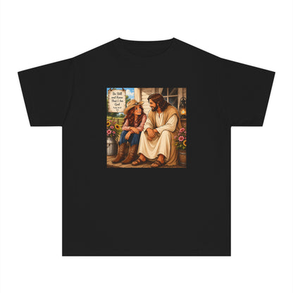 Youth Tee — Jesus and Cowboy Kid "I Am With You" Inspirational Christian Shirt