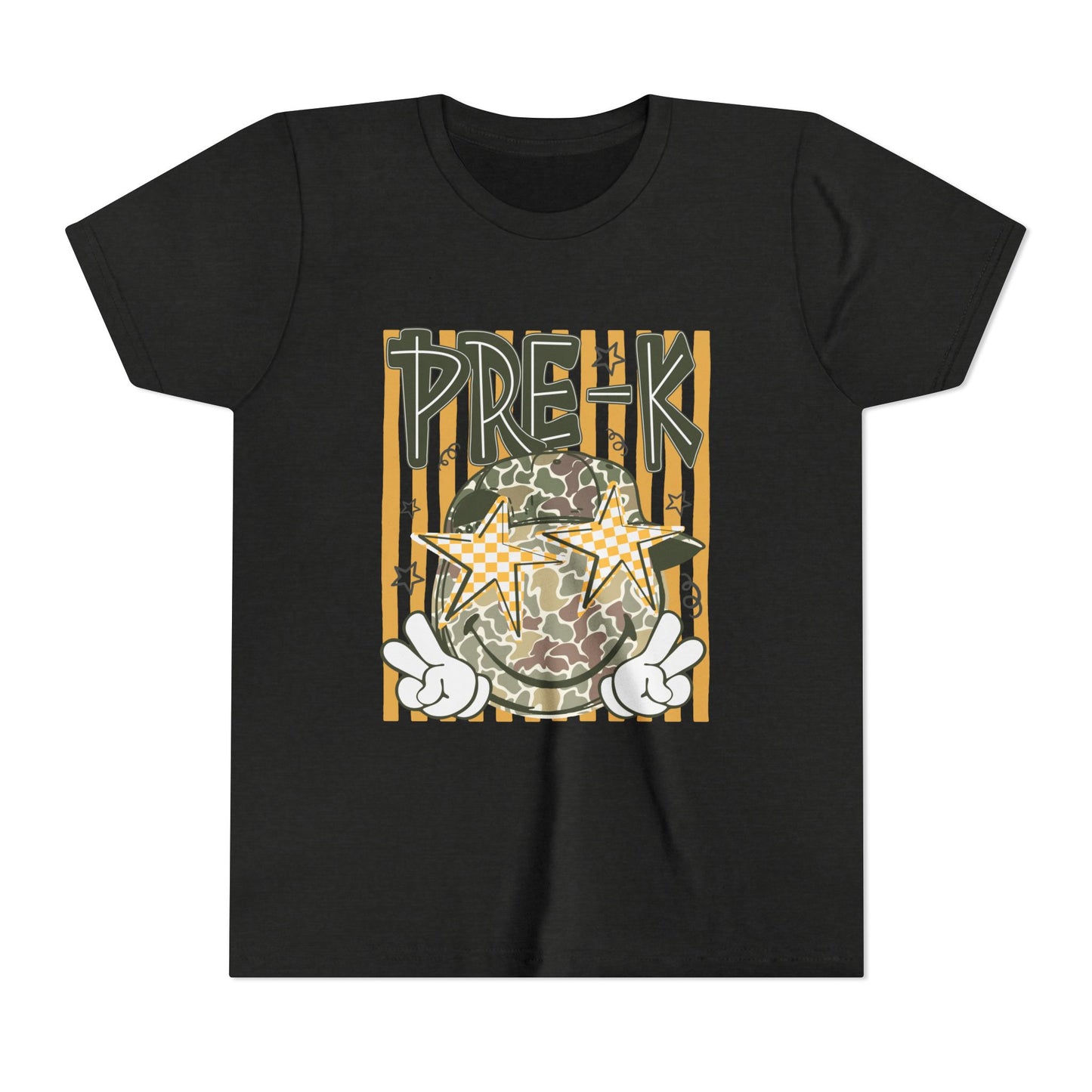 Pre-K Kids Tee — Camo Smiley Star Preschool Shirt for Boys & Girls
