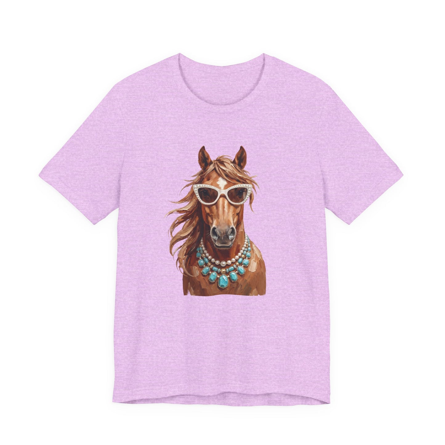 Horse Portrait T‑Shirt — Chic Horse in Sunglasses & Turquoise Necklace
