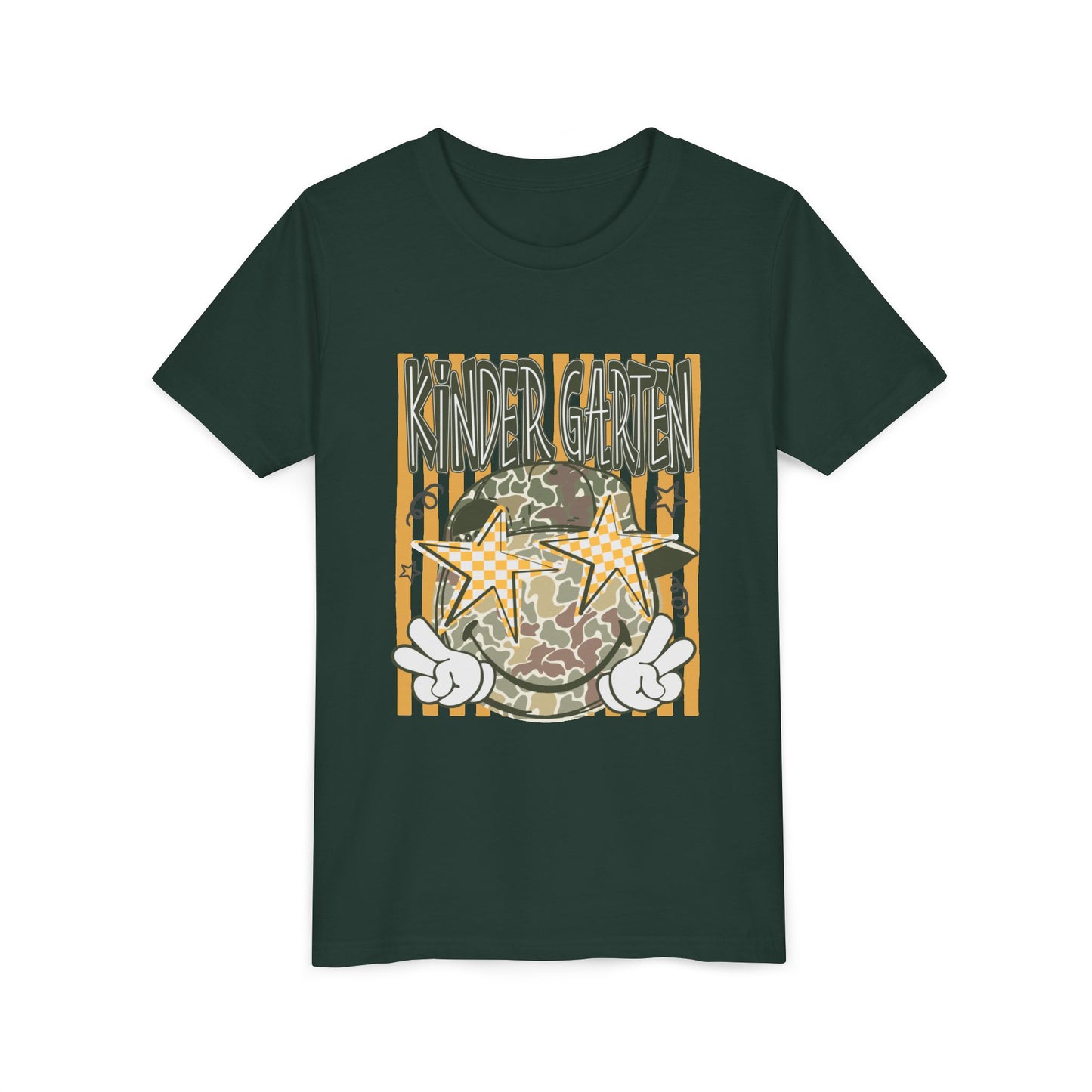 Kindergarten Stars Youth Tee – Camo Globe Graphic Back-to-School Shirt