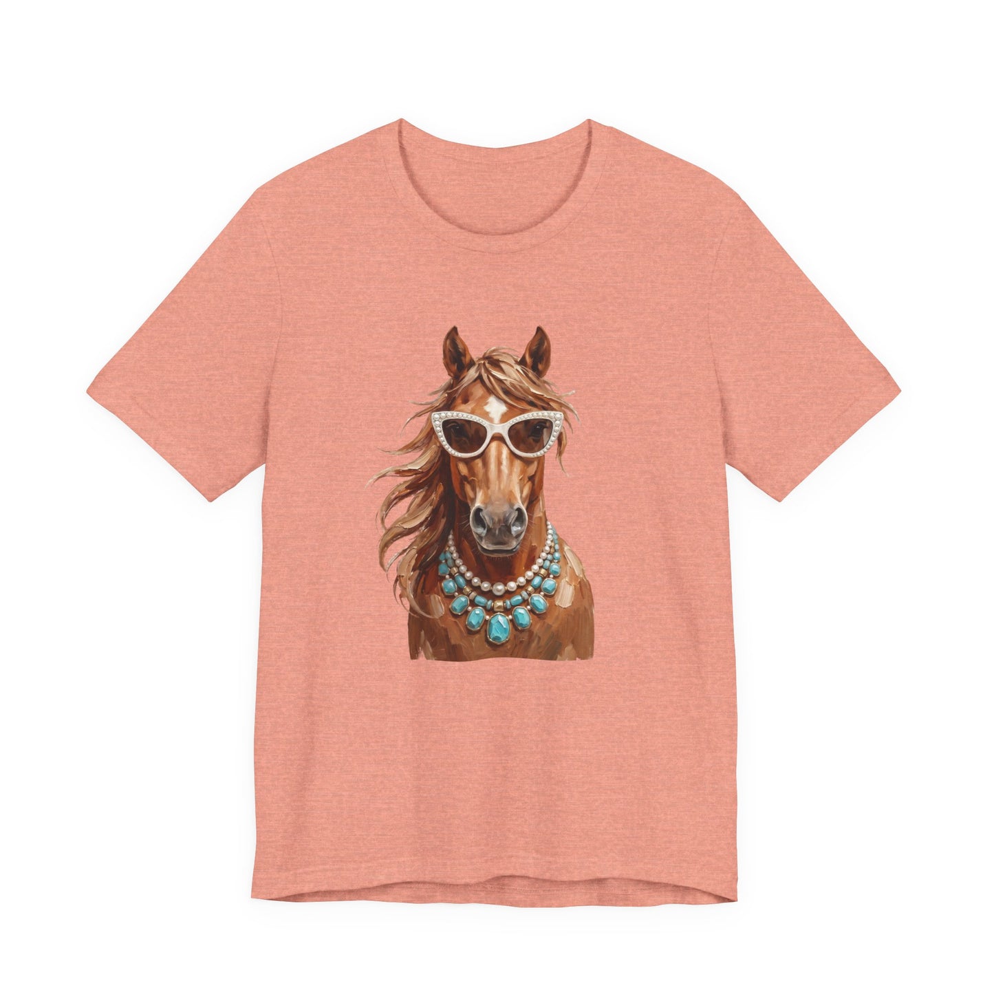 Horse Portrait T‑Shirt — Chic Horse in Sunglasses & Turquoise Necklace