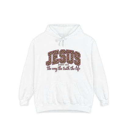 Jesus Leopard Print Hoodie — “John 14:6 The Way The Truth The Life” Christian Pullover