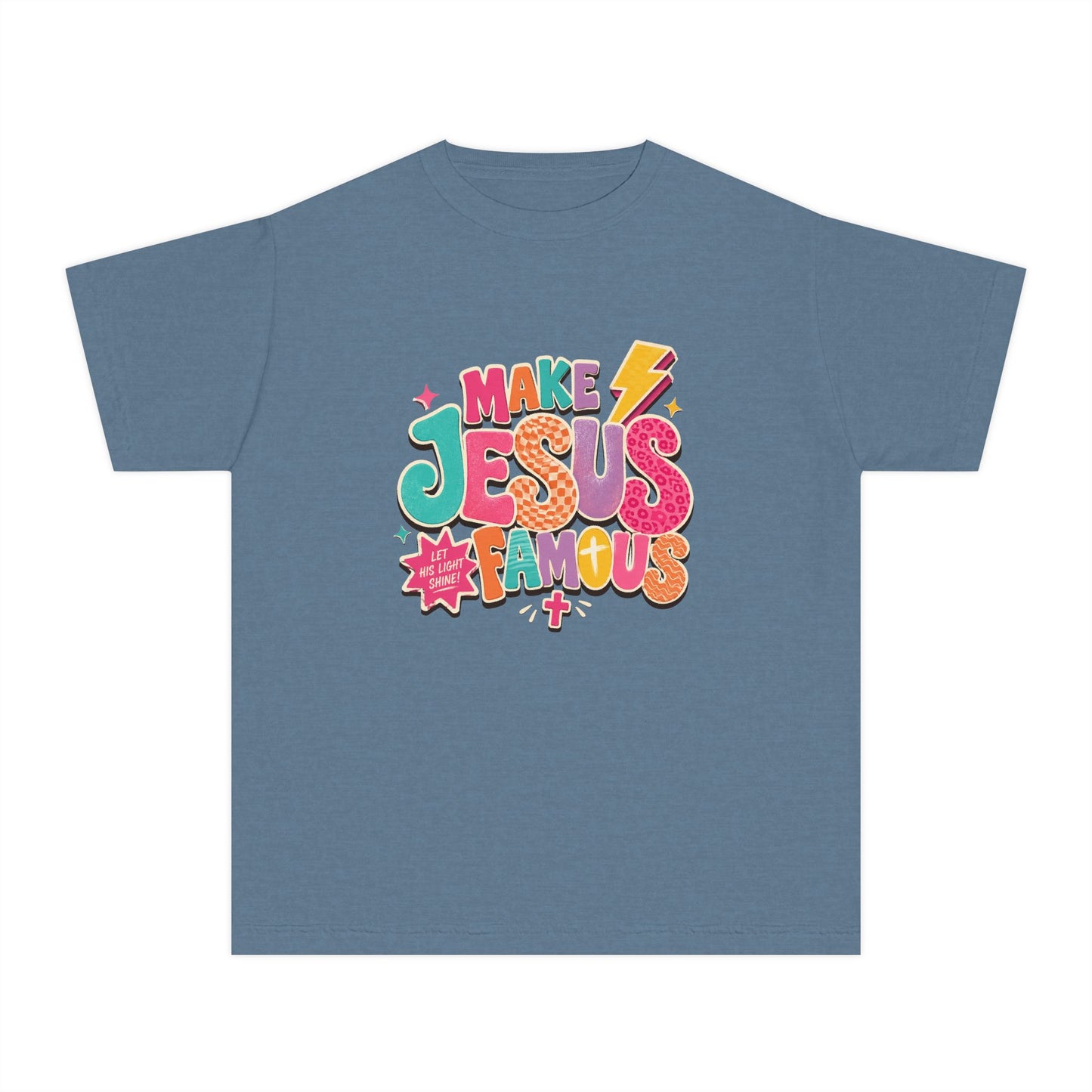 Youth T-Shirt — "Make Jesus Famous" Colorful Graphic Christian Tee