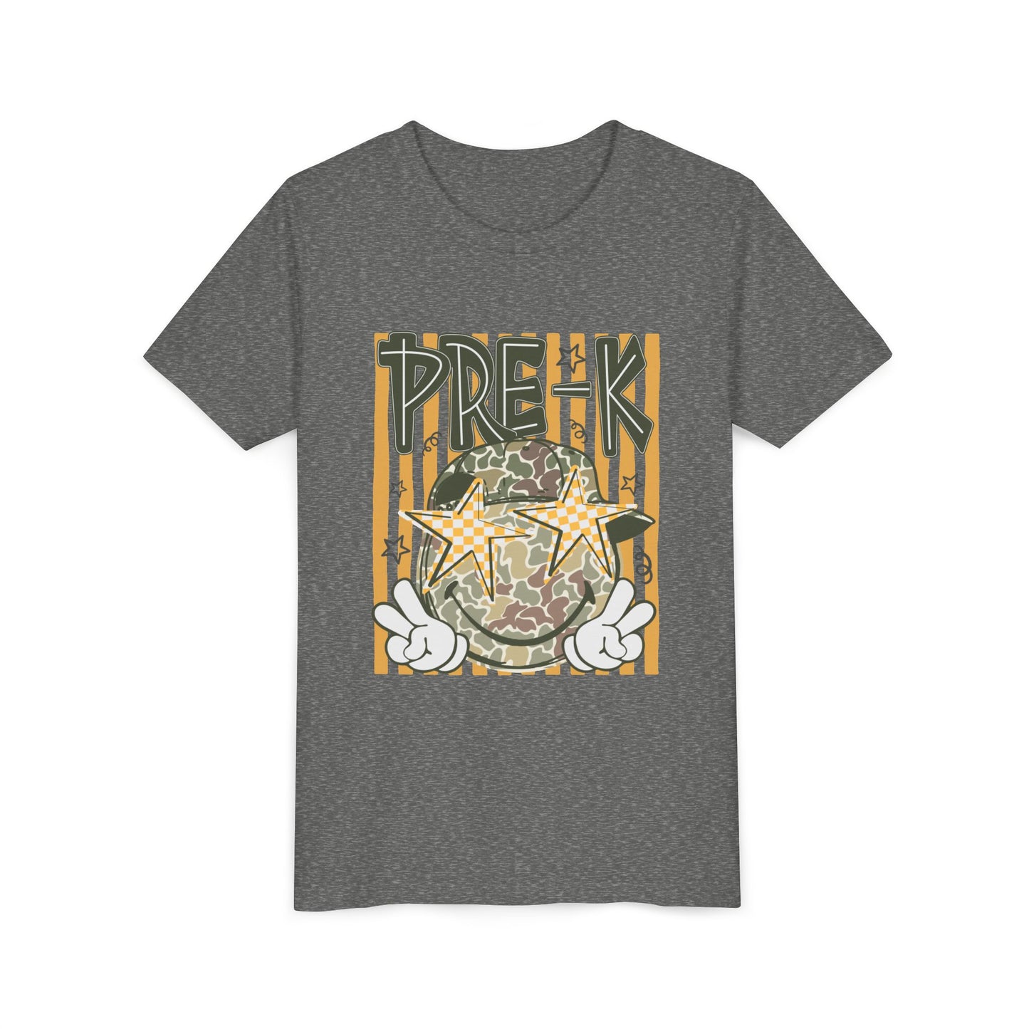 Pre-K Kids Tee — Camo Smiley Star Preschool Shirt for Boys & Girls