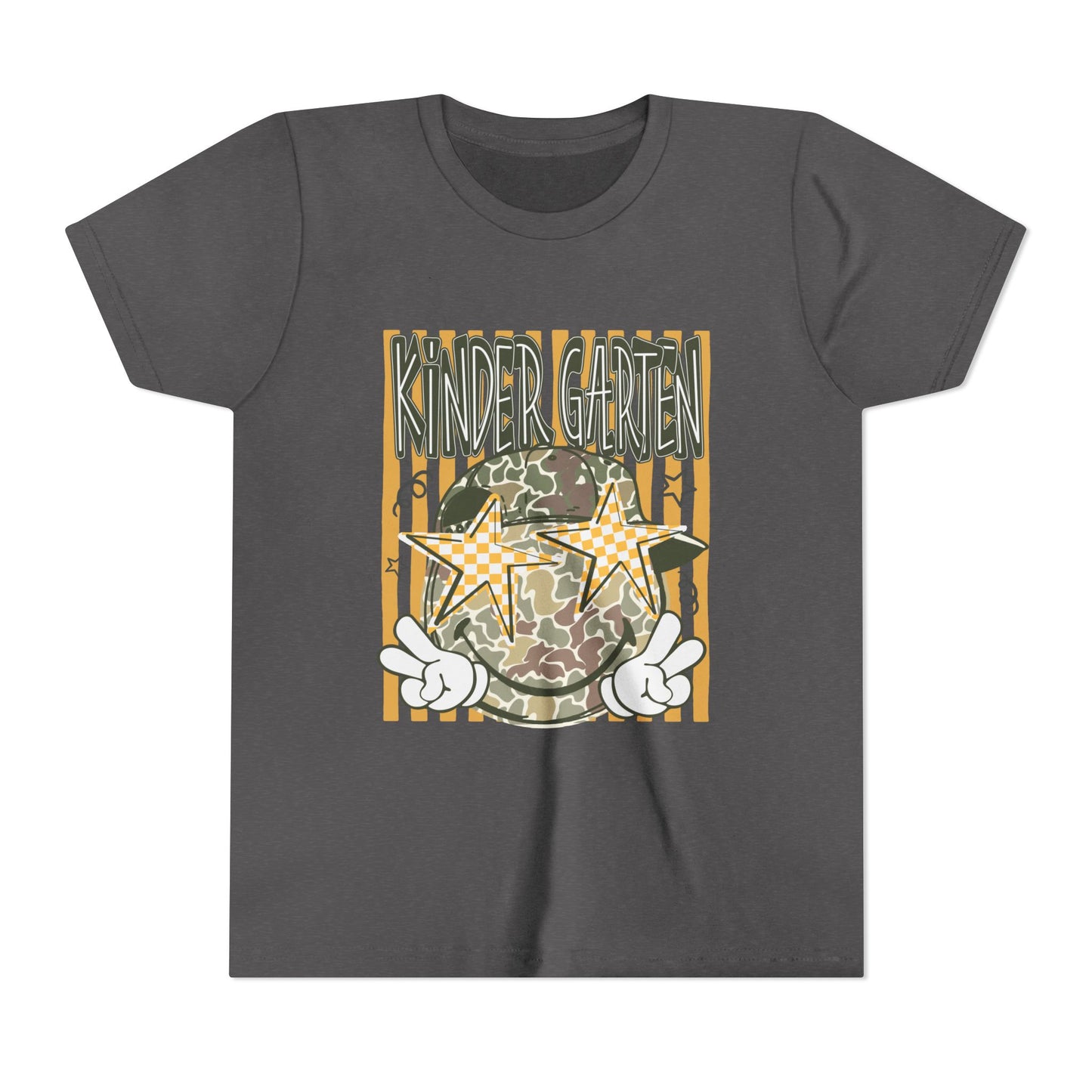 Kindergarten Stars Youth Tee – Camo Globe Graphic Back-to-School Shirt