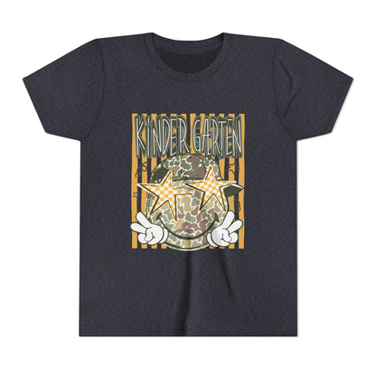 Kindergarten Stars Youth Tee – Camo Globe Graphic Back-to-School Shirt