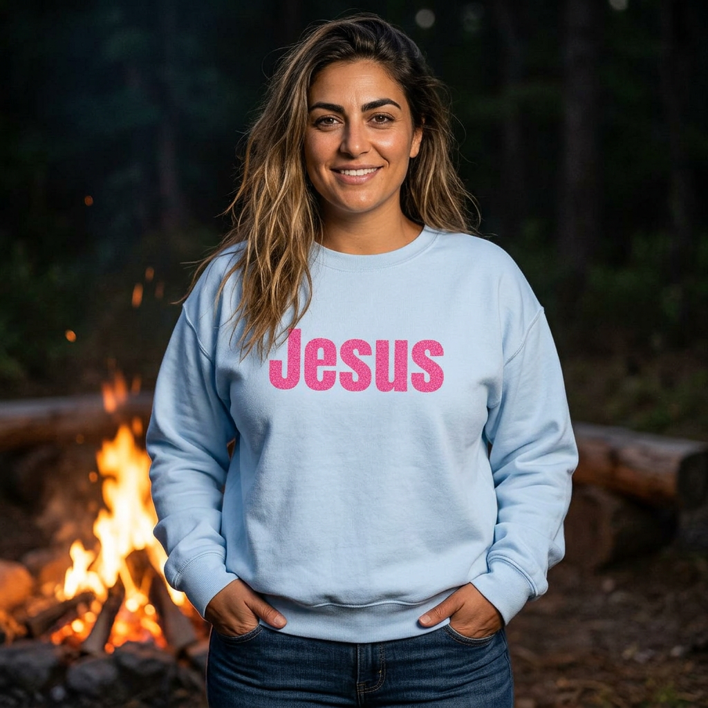 Jesus Pink Glitter Crewneck Sweatshirt