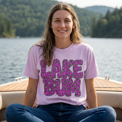 Lake Bum T-Shirt — Retro Leopard Print Graphic Tee for Lake Days