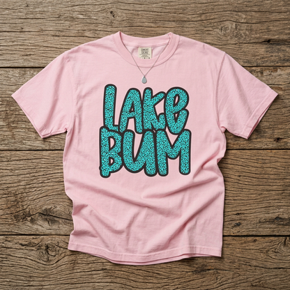Lake Bum T-Shirt — Retro Teal Script Graphic for Lake Lovers