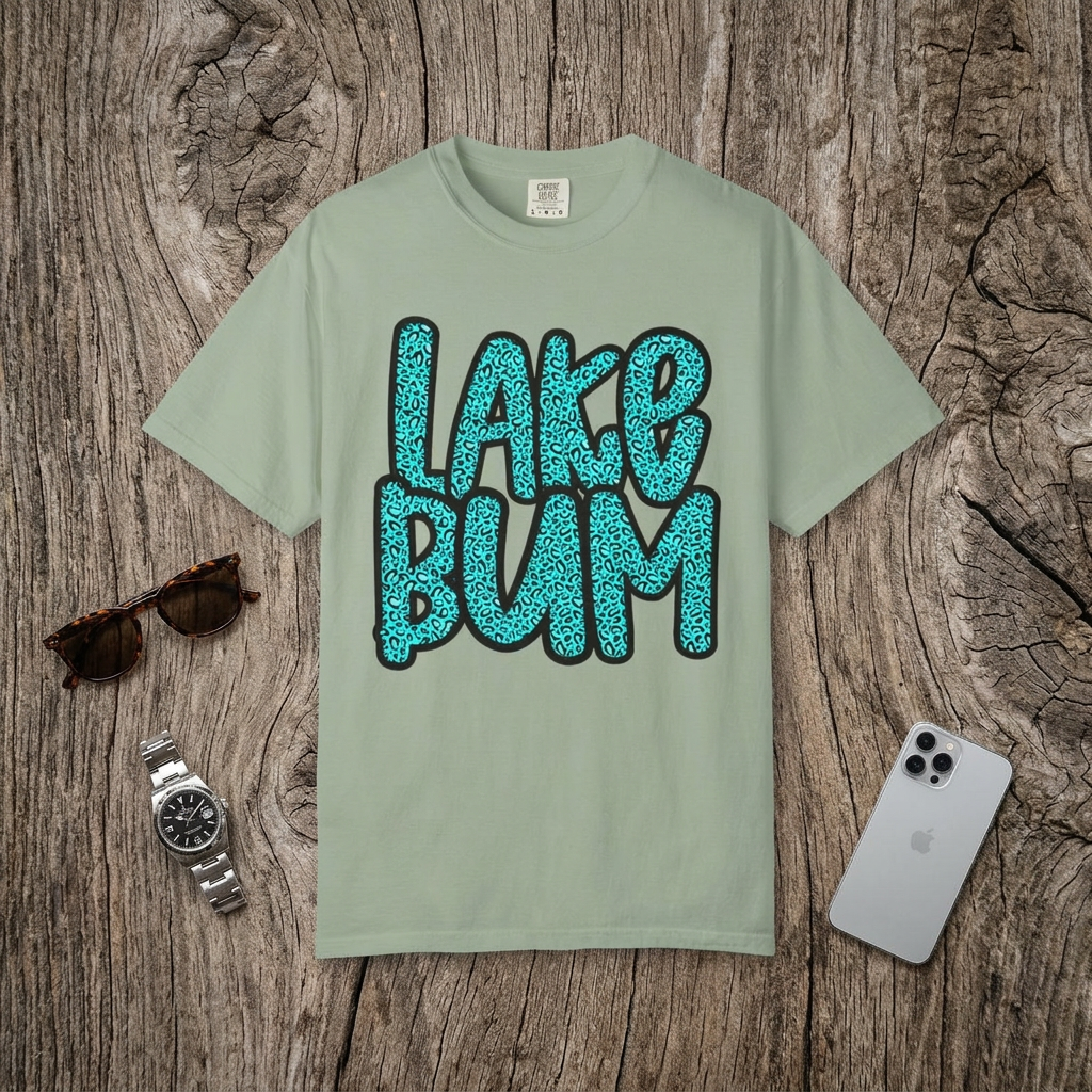 Lake Bum T-Shirt — Retro Teal Script Graphic for Lake Lovers