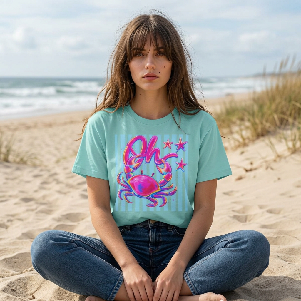 Oh Crab! Pastel Cancer Zodiac Tee — Women’s Boxy Crop T‑Shirt