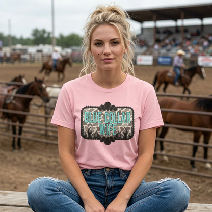 Blue Collar Wife T-Shirt — Rustic Camo Graphic Tee for Pride & Everyday Wear