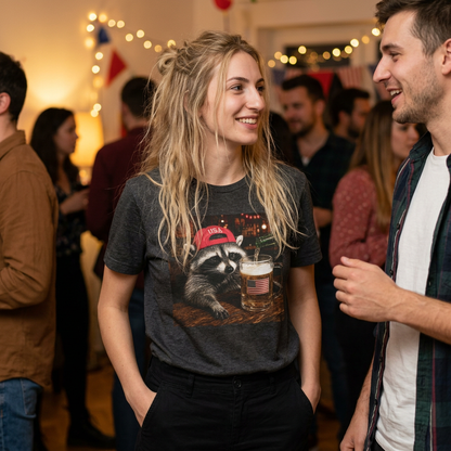 Raccoon Drinking Beer Graphic Tee – USA Flag Pint