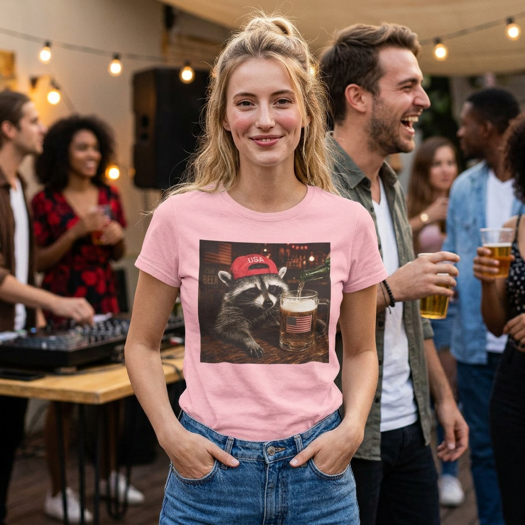 Raccoon Drinking Beer Graphic Tee – USA Flag Pint