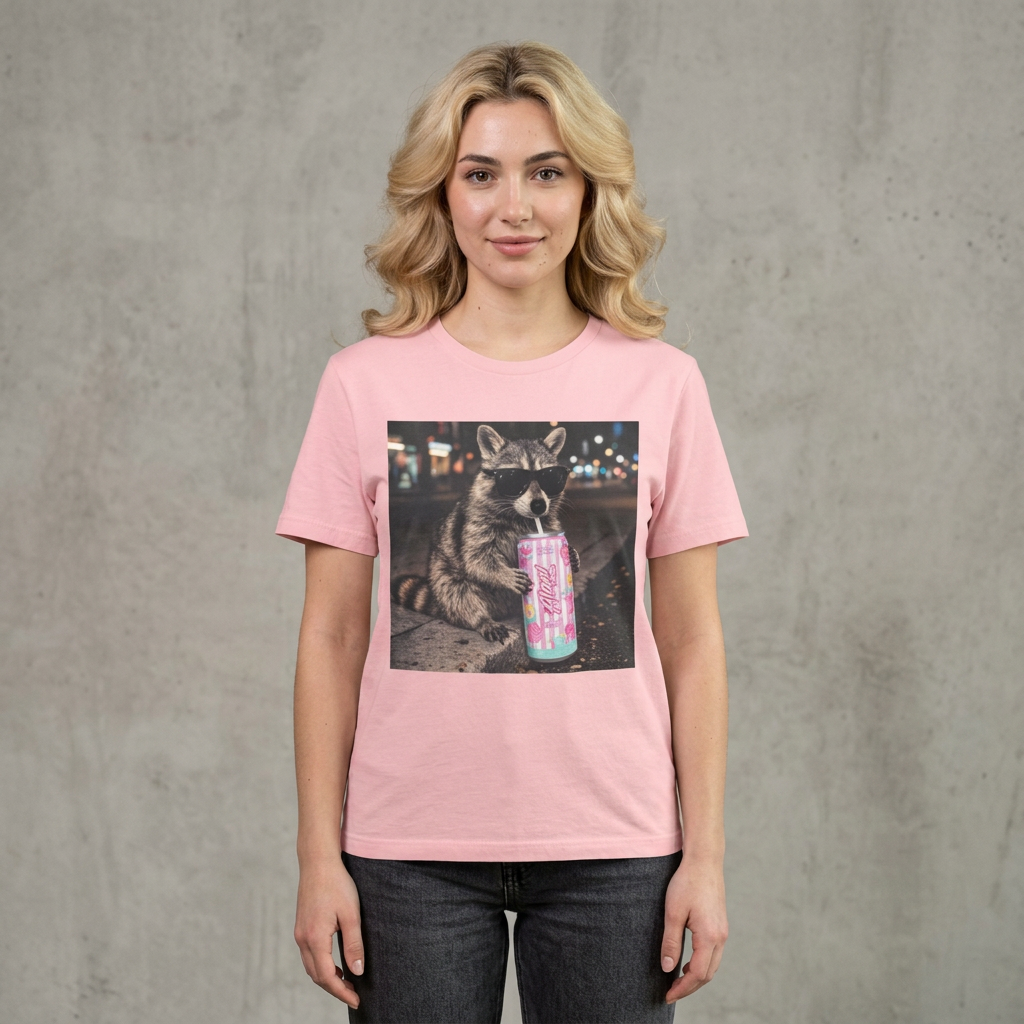 Raccoon Drinking Soda T-Shirt — Funny Urban Nightlife Graphic Tee