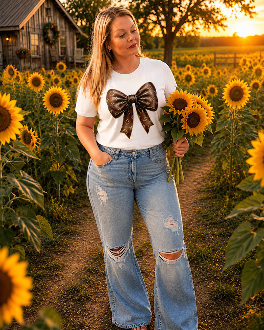 Bow Graphic T-Shirt — Luxury Monogram Bow Tee
