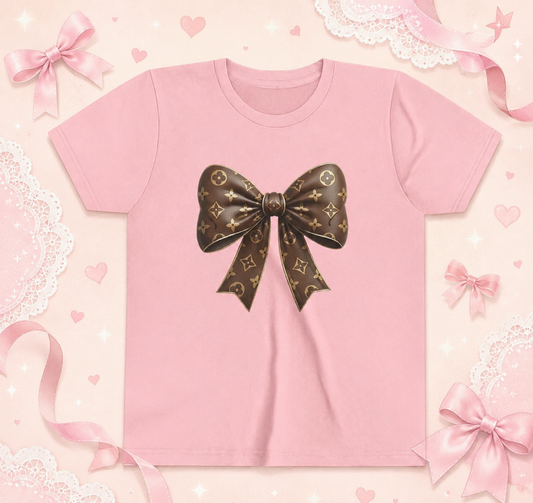 (Kids)Youth Tee — Chic Brown Designer-Pattern Bow Graphic