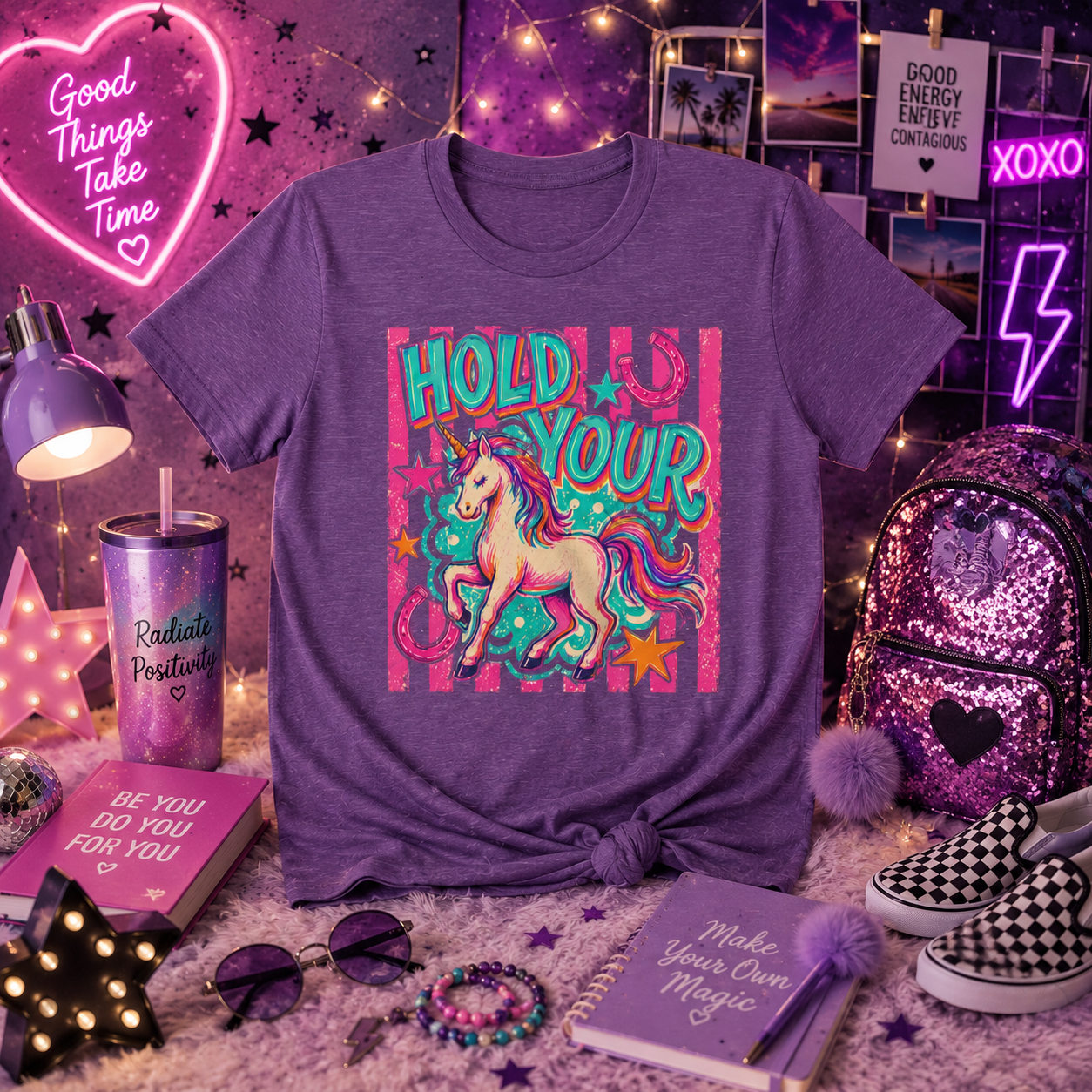 Youth Unicorn Tee "Hold Your" – Colorful Magical Kids T-Shirt
