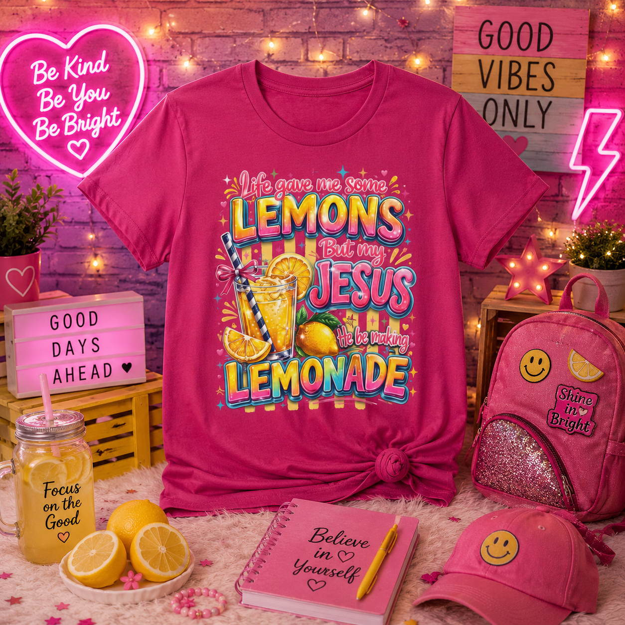 Youth Tee - "When Life Gives You Lemons" Jesus Lemonade Faith Graphic