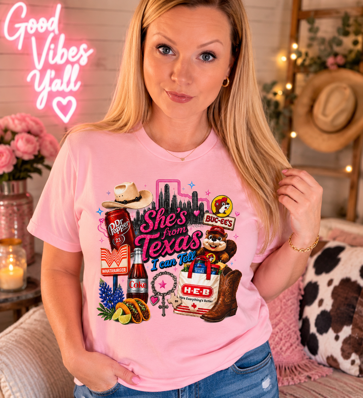 She's From Texas Graphic Tee — Vintage Texas Icons T‑Shirt