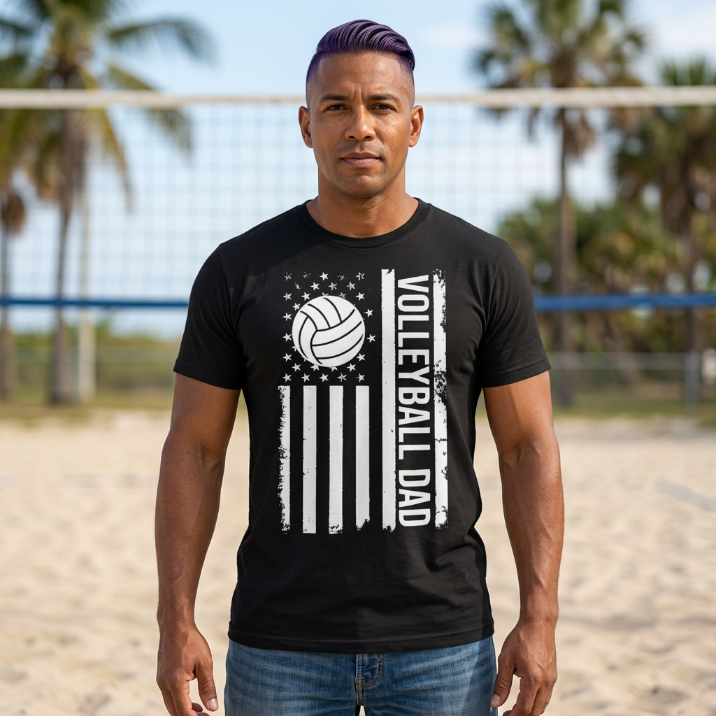 Volleyball Dad T-Shirt — Distressed Flag Volleyball Dad Tee