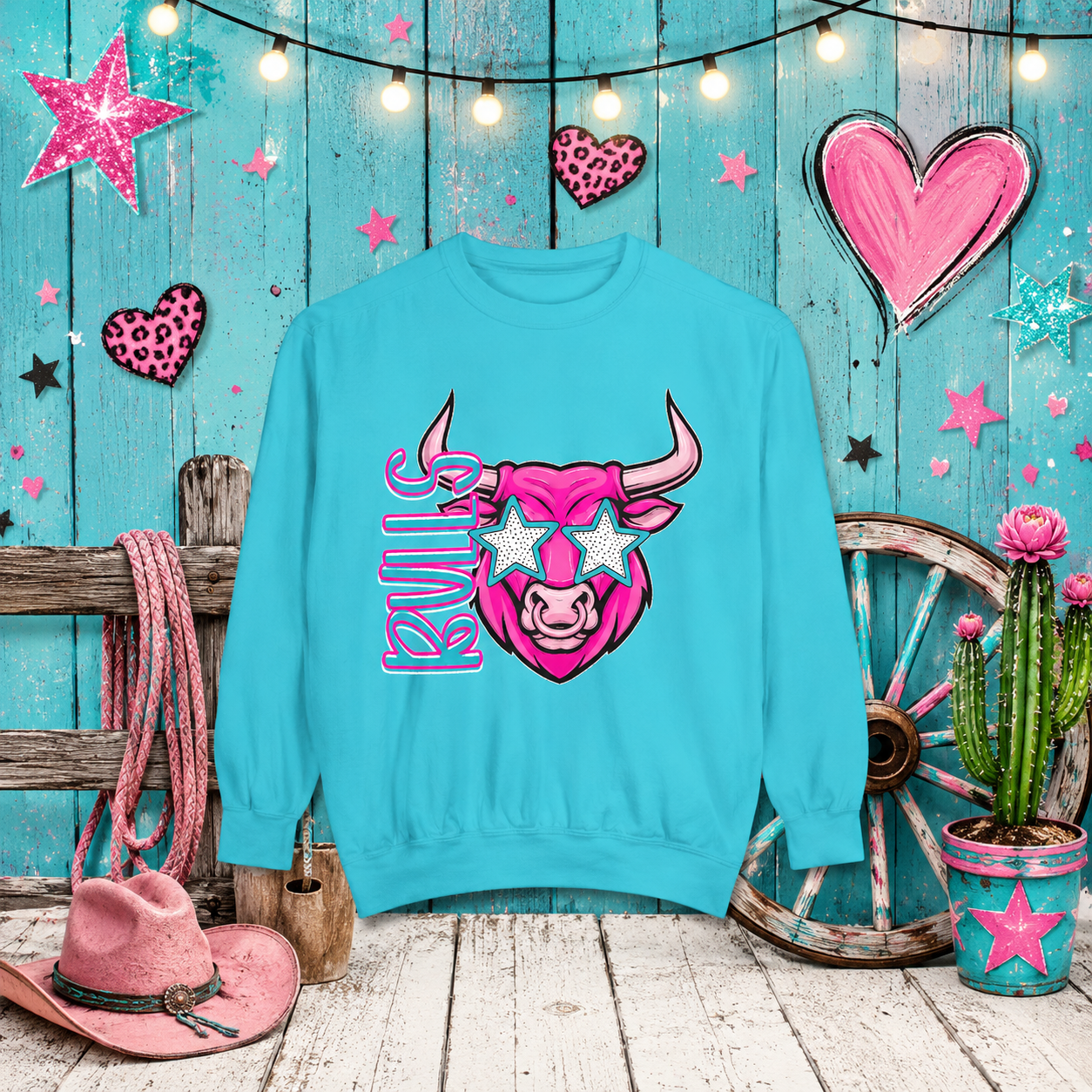 Bullies Graphic Sweatshirt — Retro Pink Star-Sunglasses Bull Design
