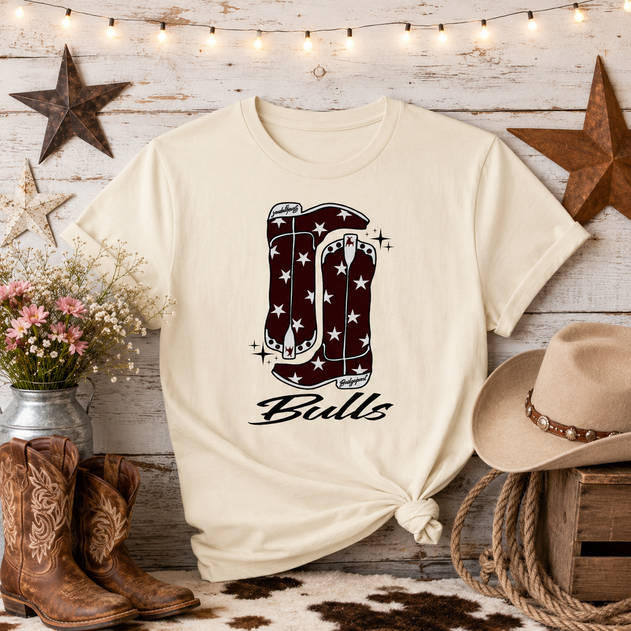 Cowboy Boots 'Bulls' Graphic Tee — Women's Boxy Western Shirt