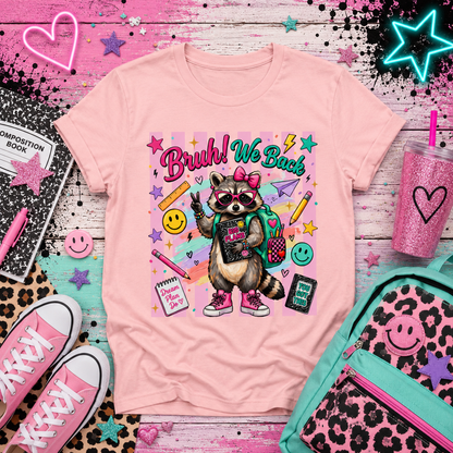 Youth Tee — “Brush We Back” Raccoon Art School Supplies Graphic