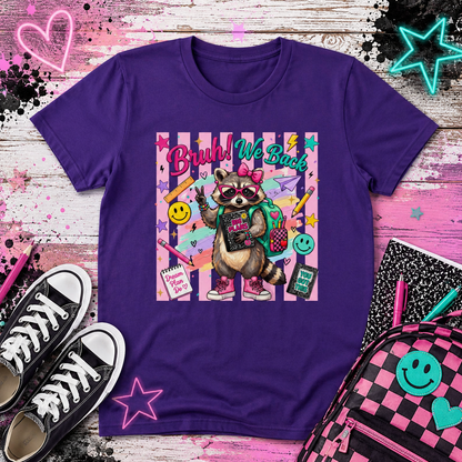 Youth Tee — “Brush We Back” Raccoon Art School Supplies Graphic