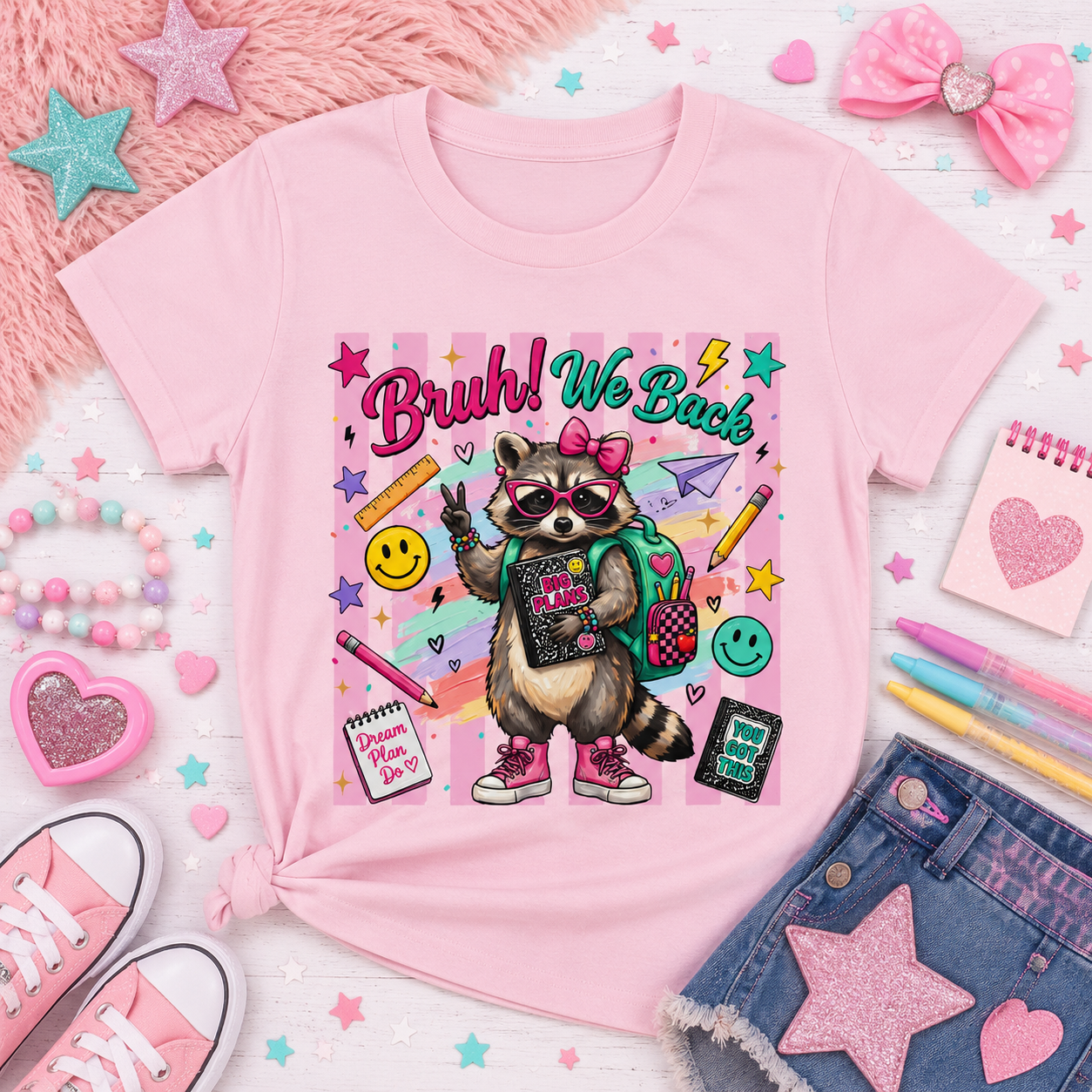 Toddler T-Shirt — 'Bruh! We Back' Cute Raccoon Back-to-School Graphic