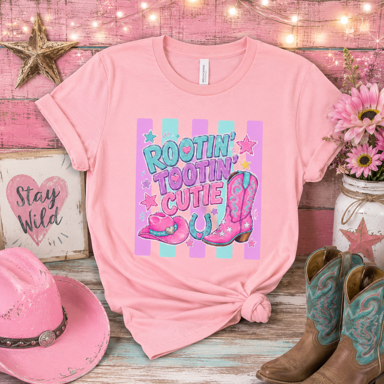 Rootin' Tootin' Cutie Youth Tee — Pink Cowgirl Boots Graphic