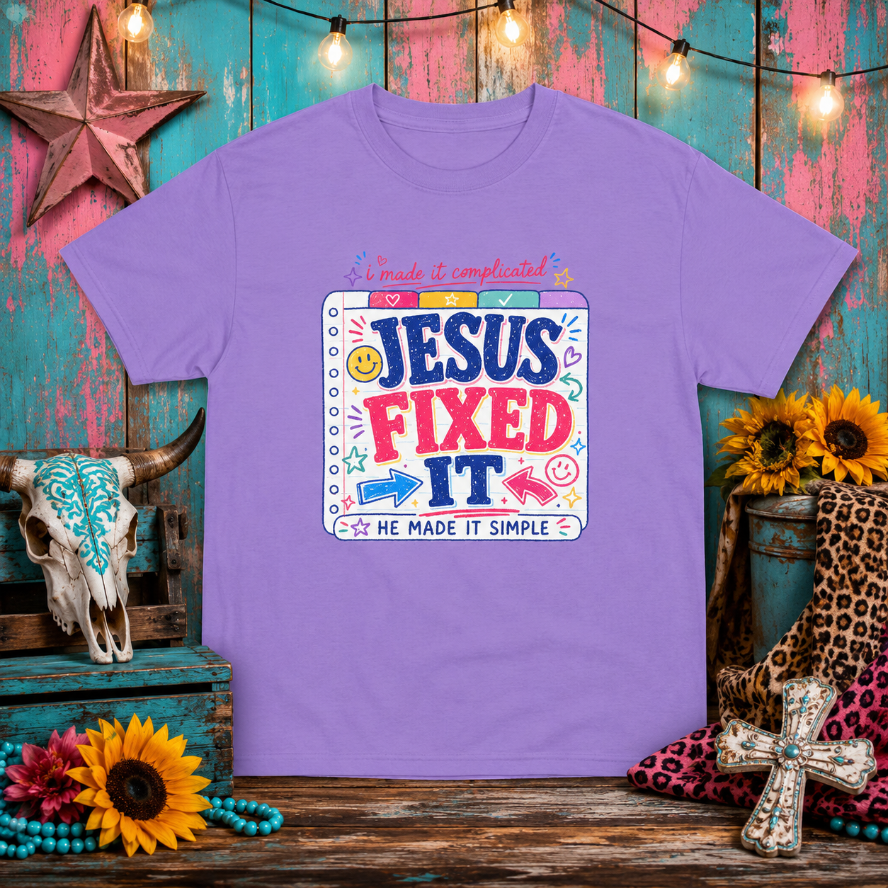 Youth Tee — "Jesus Fixed It" Colorful Faith Graphic