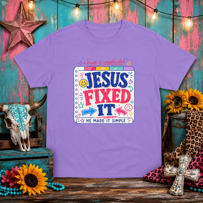 Youth Tee — "Jesus Fixed It" Colorful Faith Graphic