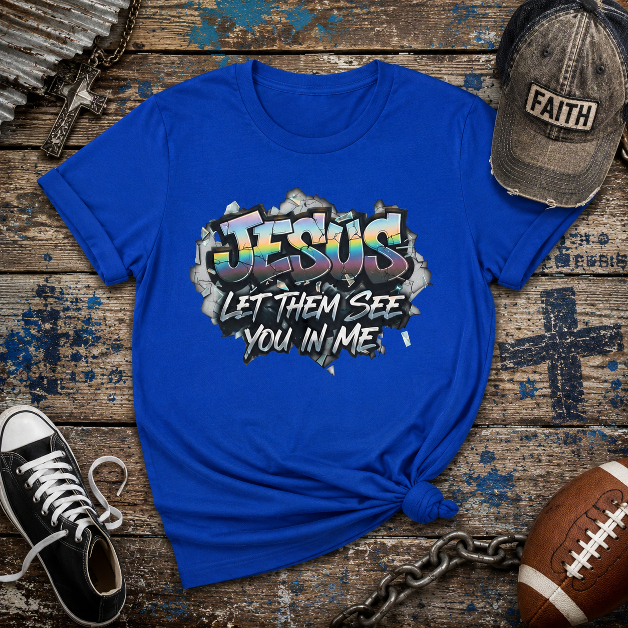 Youth Tee — 'Jesus Let Them See You In Me' Graffiti Christian Shirt