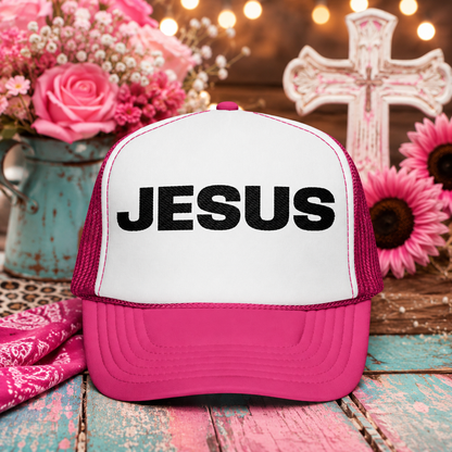 Jesus Foam Trucker Hat — Christian Mesh Cap for Faith-Based Events