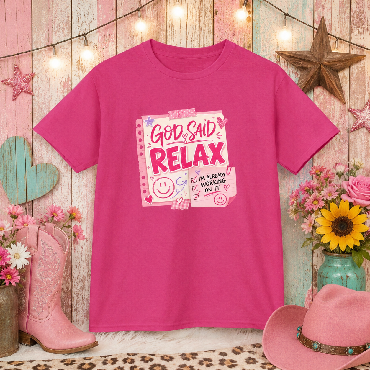 Kids Tee — "God Said Relax" Pink Faith Graphic