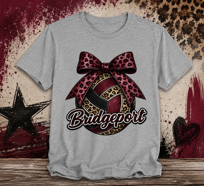 Bridgeport Leopard Volleyball Tee — Pink Bow Volleyball Shirt