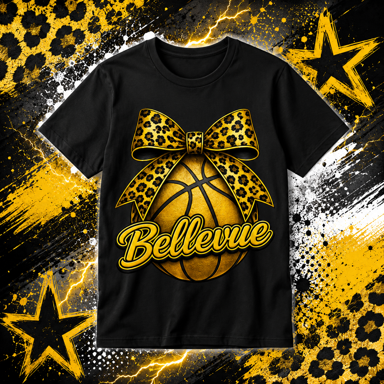Bellevue Leopard Bow Basketball T-Shirt