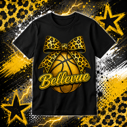 Bellevue Leopard Bow Basketball T-Shirt