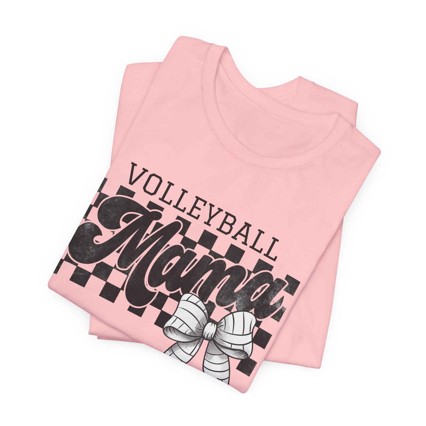 Volleyball Mama Tee – Checkerboard & Bow Graphic Shirt