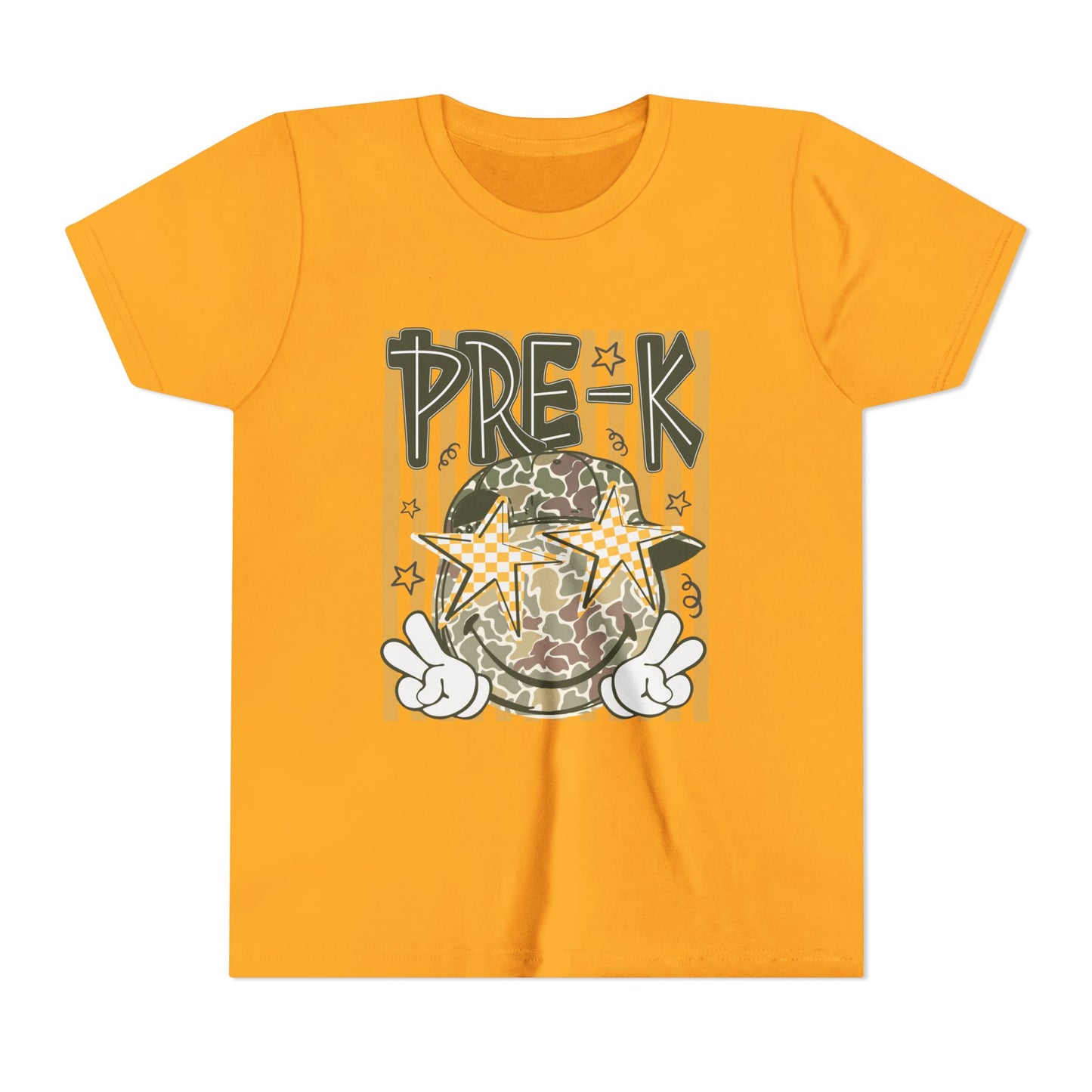 Pre-K Kids Tee — Camo Smiley Star Preschool Shirt for Boys & Girls