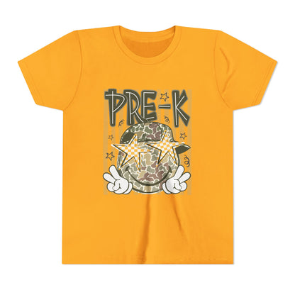 Pre-K Kids Tee — Camo Smiley Star Preschool Shirt for Boys & Girls